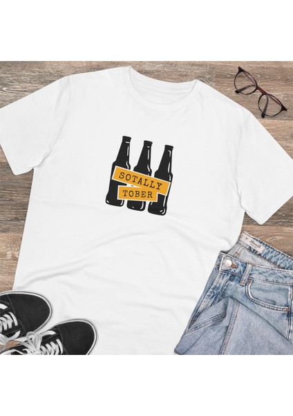 Unisex Drinking Bachelor Baskılı Beyaz Basic T-Shirt