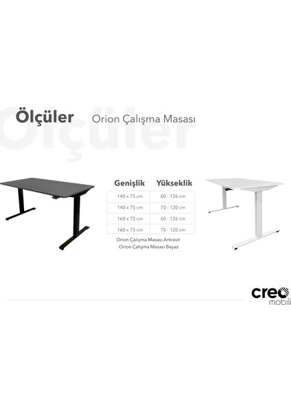 Yükseklik Ayarlı, Elektrikli ve Bluetoothlu, Orion 2 Kademeli Çalışma Masası - Antrasit