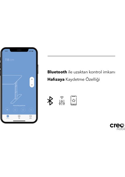 Creo Mobili Orion Yükseklik Ayarlı Hafızalı Bluetooth Kumandalı Çalışma Masası