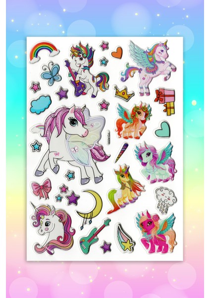 Bear & Pear Unicorn Sticker Kabartmalı Çıkartma Etiket Stiker Set