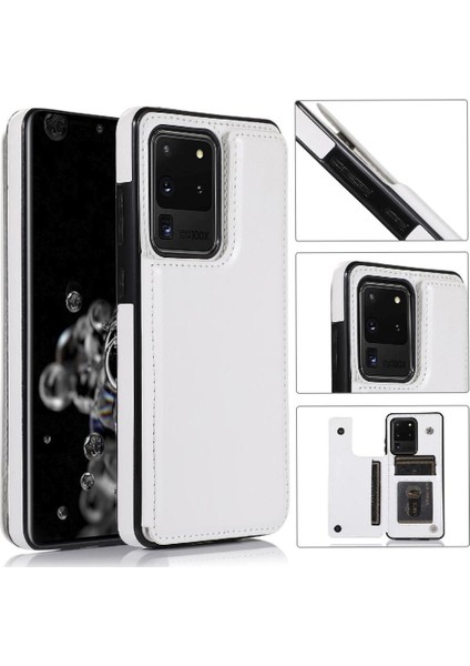 Kart Pu ile Samsung Galaxy S20 Ultra Kickstand Kart Yuvaları Için Cüzdan Kılıf (Yurt Dışından)