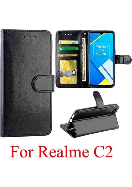 Realme C2 Kickstand Darbeye Pu Deri Kart Tutucu Için Flip Case (Yurt Dışından) modelleri