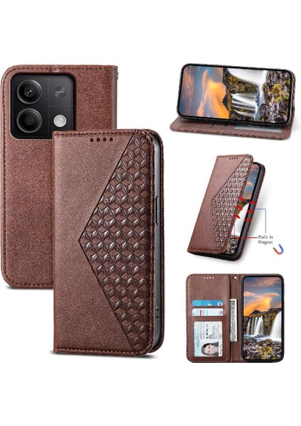 Xiaomi Redmi Not 13 Için Flip Case 4g Cüzdan Eşkenar Dörtgen Şekli Standı El Kullanımı (Yurt Dışından)