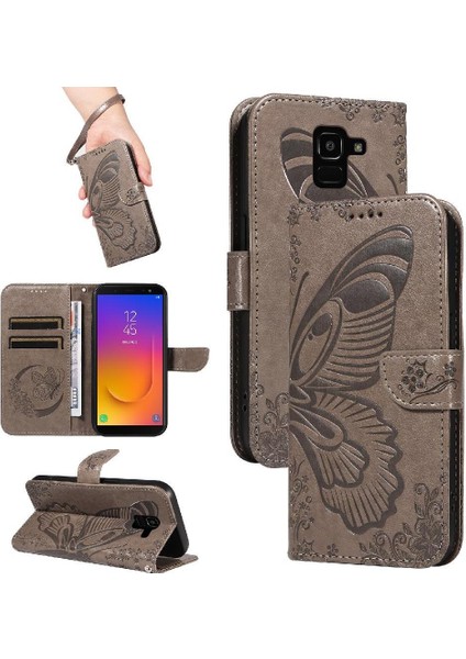 Samsung Galaxy J6 2018 Için Flip Case Ayrılabilir El Kayışı Kabartmalı Yüksek (Yurt Dışından)