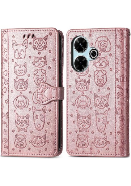 Xiaomi Redmi Için Flip Case 13 4g Deri Kılıf Kısa Kayış Karikatür Hayvanlar (Yurt Dışından)