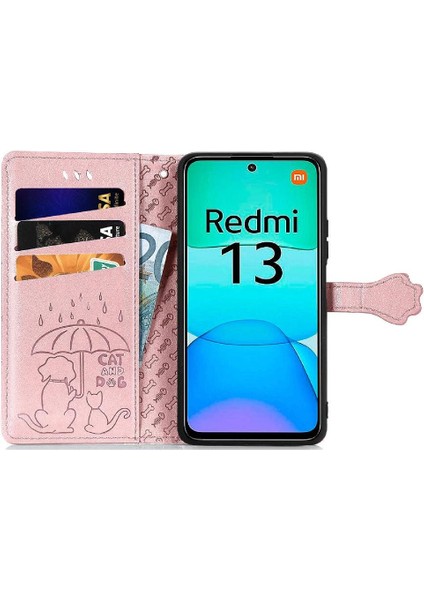 Xiaomi Redmi Için Flip Case 13 4g Deri Kılıf Kısa Kayış Karikatür Hayvanlar (Yurt Dışından) modelleri
