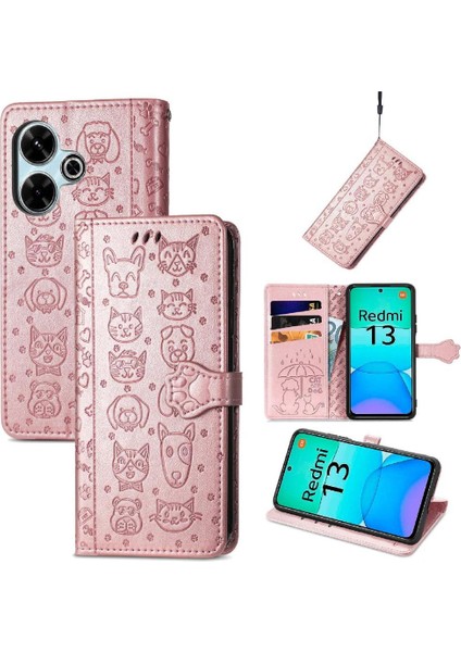 Xiaomi Redmi Için Flip Case 13 4g Deri Kılıf Kısa Kayış Karikatür Hayvanlar (Yurt Dışından) fırsatları