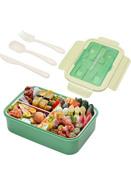 Yetişkinler Için Kutular, 1400 ml Bento Öğle Yemeği Kutusu Çocuk Kaşık ve Çatallı, Kap Bölmi (Yeşil) (Yurt Dışından)