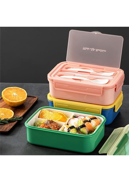 Yetişkinler Için Kutular, 1400 ml Bento Öğle Yemeği Kutusu Çocuk Kaşık ve Çatallı, Kap Bölmi (Yeşil) (Yurt Dışından)