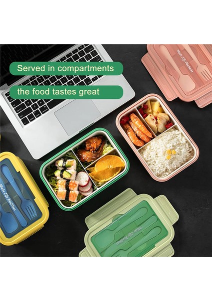 Yetişkinler Için Kutular, 1400 ml Bento Öğle Yemeği Kutusu Çocuk Kaşık ve Çatallı, Kap Bölmi (Yeşil) (Yurt Dışından)