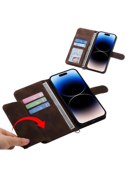 IPhone 16 Için Flip Case Pro Max Çoklu Kredi Kartı Yuvaları Kabartmalı (Yurt Dışından)