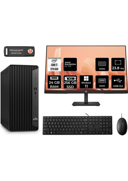 Pro Tower 400 G9 Intel Core I7 12700 24GB 256GB SSD RX550/4GB 23.8" Fhd Monitör W11H 6U3M9EA Masaüstü Bilgisayar & Per4 USB Bellek 6U3M9EAMNT1371