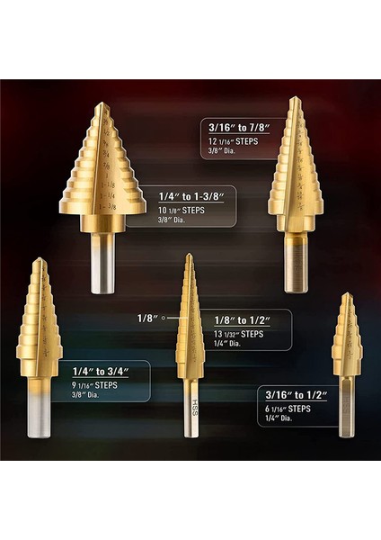 Adet Adım Matkap Ucu Seti 1/8 Inçten 1-3/8 Inçe Kadar Unibit Matkap Uçları (Yurt Dışından)