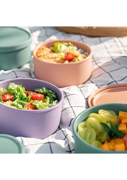 Silikon Öğle Yemeği Kutusu Bento Meyve Salatası Taze Tutma Kapaklı Kase Mühür Sızdırmaz Kamp Gıda Depolama Pembe (Yurt Dışından)