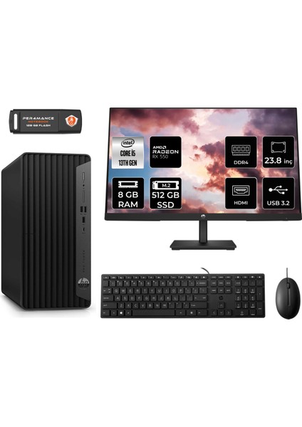 Pro Tower 290 G9 Intel Core I5 13500 8gb 512GB SSD RX550/4GB 23.8" Fhd Monitör Fdos 8T2W9ES Masaüstü Bilgisayar & Per4 USB Bellek 8T2W9ESMNT1302