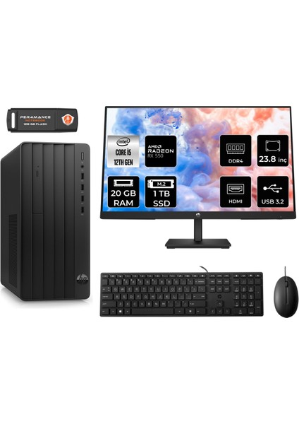 Hp Pro Tower 290 G9 Intel Core I5 12500 20GB 1tb SSD RX550/4GB 23.8" Fhd Monitör Fdos 6D3A5EA Masaüstü Bilgisayar & Per4 USB Bellek 6D3A5EAMNT1318