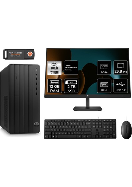 Pro Tower 290 G9 Intel Core I3 13100 12GB 2tb SSD RX550/4GB 23.8" Fhd Monitör Fdos 8T2X0ES Masaüstü Bilgisayar & Per4 USB Bellek 8T2X0ESMNT1309