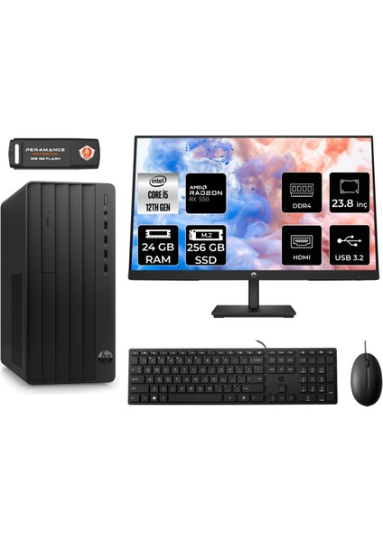 Pro Tower 290 G9 Intel Core I5 12500 24GB 256GB SSD RX550/4GB 23.8" Fhd Monitör Fdos 6D3A5EA Masaüstü Bilgisayar & Per4 USB Bellek 6D3A5EAMNT1321
