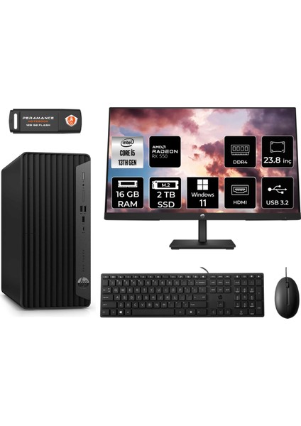 Pro Tower 290 G9 Intel Core I5 13500 16GB 2tb SSD RX550/4GB 23.8" Fhd Monitör W11H 8T2W9ES Masaüstü Bilgisayar & Per4 USB Bellek 8T2W9ESMNT1364