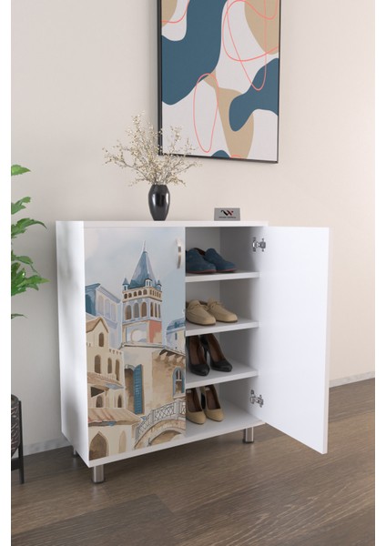 Watercolor Urban 4 Raflı Ayakkabılık Antre Hol Çok Amaçlı Ayakkabı Dolabı