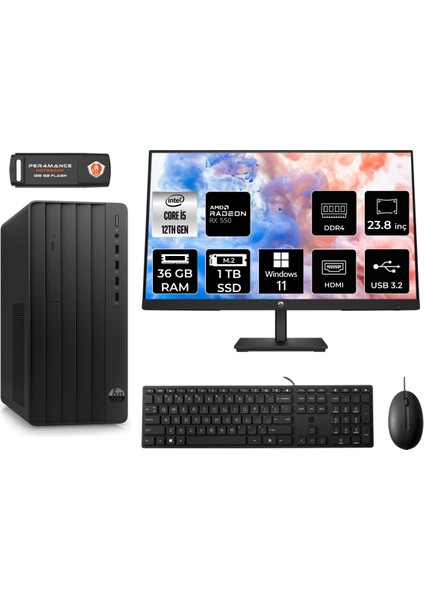 Pro Tower 290 G9 Intel Core I5 12500 36GB 1tb SSD RX550/4GB 23.8" Fhd Monitör W11P 6D3A5EA Masaüstü Bilgisayar & Per4 USB Bellek 6D3A5EAMNT1433