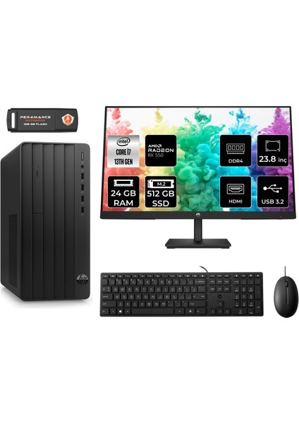 Pro Tower 290 G9 Intel Core I7 13700 24GB 512GB SSD RX550/4GB 23.8" Fhd Monitör Fdos 8T2X1ES Masaüstü Bilgisayar & Per4 USB Bellek 8T2X1ESMNT1322