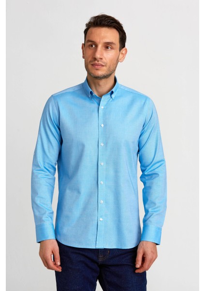 Regular Fit Paşa Yaka Düğmeli Koyu Mavi Erkek Gömlek GMOK3PS22400001_D36