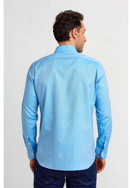 Regular Fit Paşa Yaka Düğmeli Koyu Mavi Erkek Gömlek GMOK3PS22400001_D36