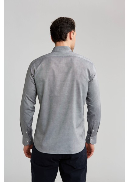 Regular Fit Paşa Yaka Düğmeli Gri Erkek Gömlek GMOK3PS22400001_D55
