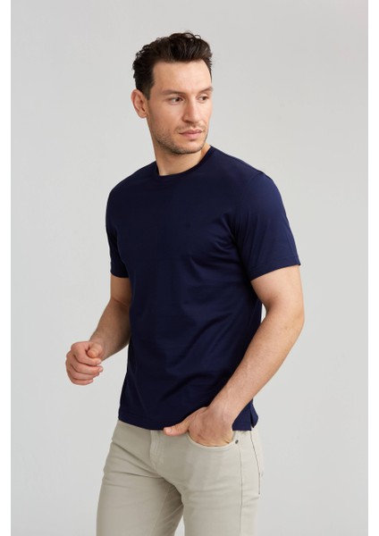 Süprem Kumaş O Yaka Lacivert Erkek T-Shirt TSNOS24Y24101_D39 indirimleri
