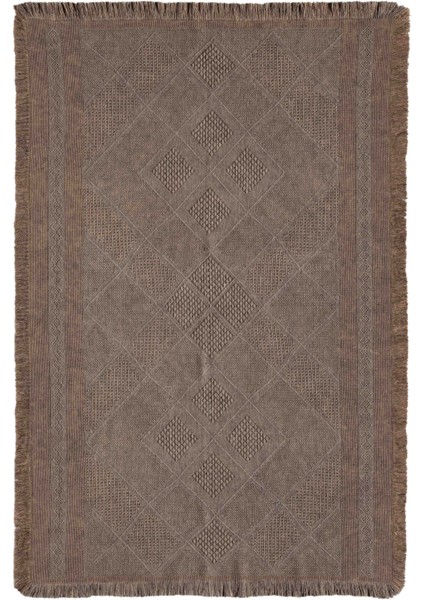 Carpetrium Home Antique Spt Light Brown - Dört Tarafı Saçaklı Pamuklu Yıkanabilir Kilim