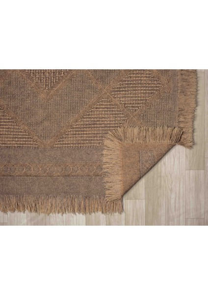 Antique Spt Light Brown - Dört Tarafı Saçaklı Pamuklu Yıkanabilir Kilim