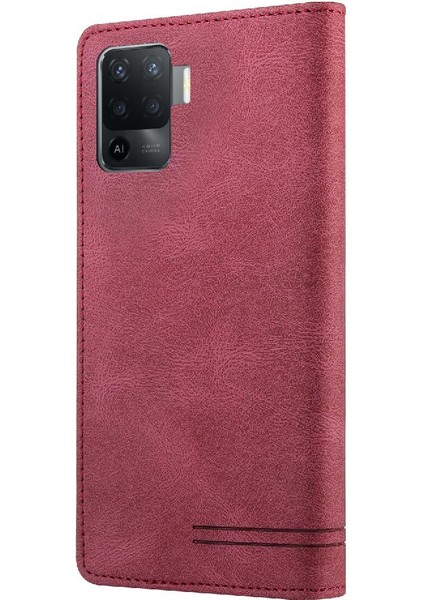 Oppo A94 4g Kickstand Iki Kart Yuvaları Premium Deri Premium Için Kılıf (Yurt Dışından)