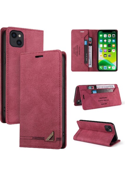 IPhone 15 Için Kılıf Artı Premium Deri Iki Kart Yuvaları Kickstand Premium (Yurt Dışından)
