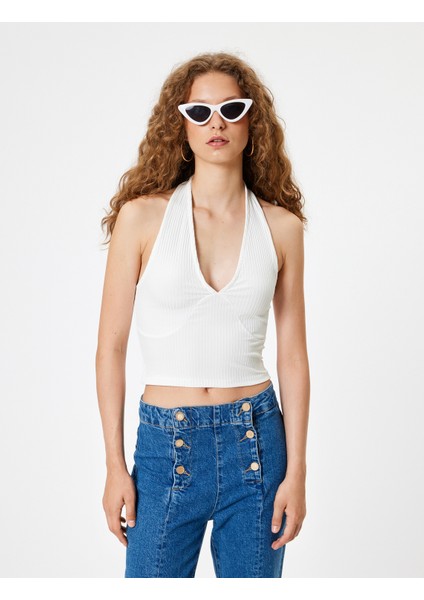 Halter Yaka Atlet Kolsuz Crop Dikiş Detaylı Kaşkorse