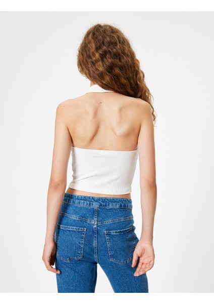 Halter Yaka Atlet Kolsuz Crop Dikiş Detaylı Kaşkorse