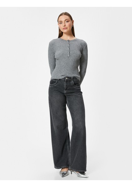 Triko Kazak Yarım Düğme Detaylı Bisiklet Yaka Kaşkorse Uzun Kollu fiyatları