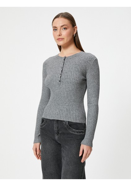 Triko Kazak Yarım Düğme Detaylı Bisiklet Yaka Kaşkorse Uzun Kollu modelleri