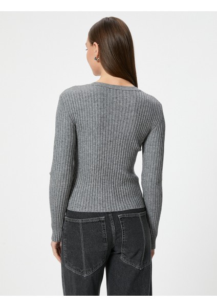 Triko Kazak Yarım Düğme Detaylı Bisiklet Yaka Kaşkorse Uzun Kollu fırsatları