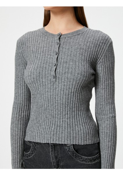 Triko Kazak Yarım Düğme Detaylı Bisiklet Yaka Kaşkorse Uzun Kollu indirimleri