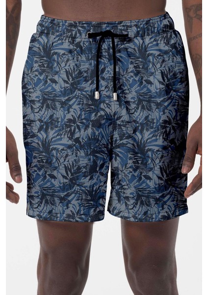 Erkek Havuz Deniz Desenli Şort 027 Koyu Lacivert