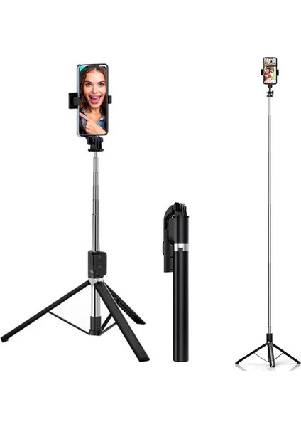 170CM Tripod ve Selfie Çubuğu Bluetooth Uzaktan Kumandalı Cep Telefonu Yüksekliği Ayarlanabilir Masaüstü Portatif Taşınabilir Iç ve Dış Mekan Evde Tatilde Kampda Kullanıma Uygun K9