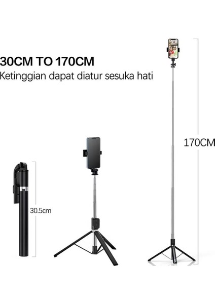 170CM Tripod ve Selfie Çubuğu Bluetooth Uzaktan Kumandalı Cep Telefonu Yüksekliği Ayarlanabilir Masaüstü Portatif Taşınabilir Iç ve Dış Mekan Evde Tatilde Kampda Kullanıma Uygun K9