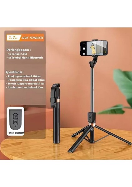170CM Tripod ve Selfie Çubuğu Bluetooth Uzaktan Kumandalı Cep Telefonu Yüksekliği Ayarlanabilir Masaüstü Portatif Taşınabilir Iç ve Dış Mekan Evde Tatilde Kampda Kullanıma Uygun K9