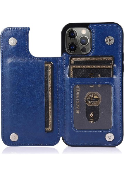 IPhone 12 Için Cüzdan Durumda Pro Max Çift Manyetik Toka Kart Yuvaları Pu (Yurt Dışından)