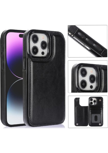 Cüzdan Kılıf IPhone 15 Pro Max Kickstand Çift Manyetik Toka ile Pu (Yurt Dışından)