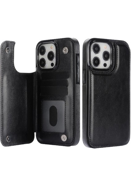 Cüzdan Kılıf IPhone 15 Pro Max Kickstand Çift Manyetik Toka ile Pu (Yurt Dışından)
