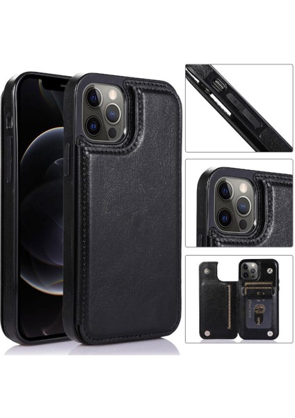 IPhone 12 Için Cüzdan Durumda Pro Max Çift Manyetik Toka Kart Yuvaları Pu (Yurt Dışından)