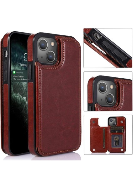 Kart Tutucu ile IPhone 13 Için Cüzdan Durumda Pu Deri Çift Manyetik (Yurt Dışından)