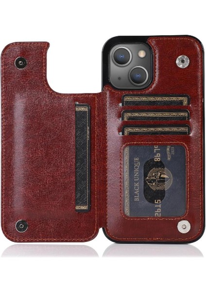 Kart Tutucu ile IPhone 13 Için Cüzdan Durumda Pu Deri Çift Manyetik (Yurt Dışından) modelleri